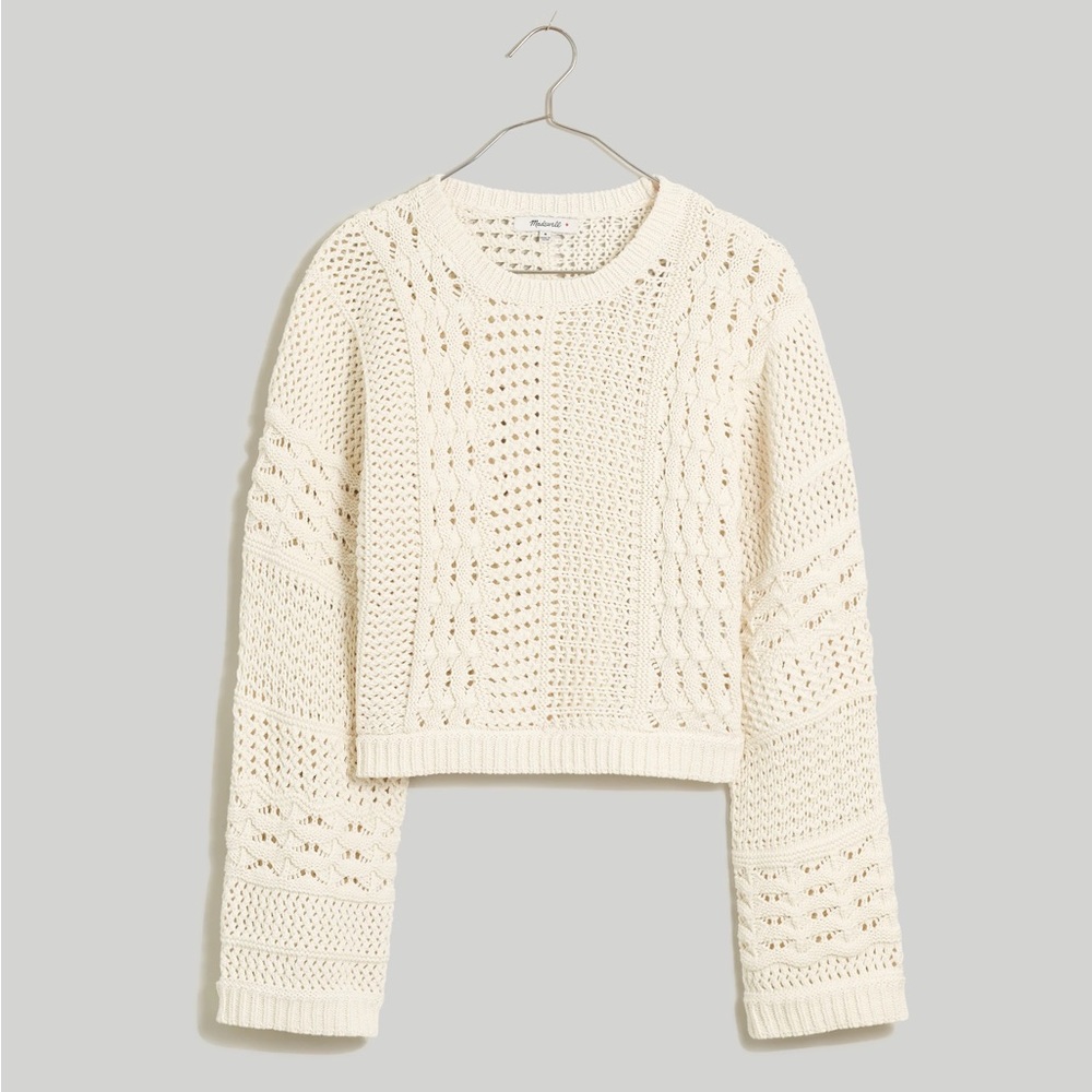 NWT Madewell Crochet-Knit Crop Sweater in antique cream extra small